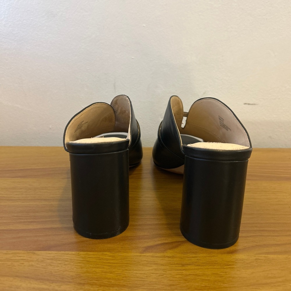 Louise et Cie Kimba Black Leather Block Heel Mules Gold Buckle Open Toe 9M - Picture 8 of 11